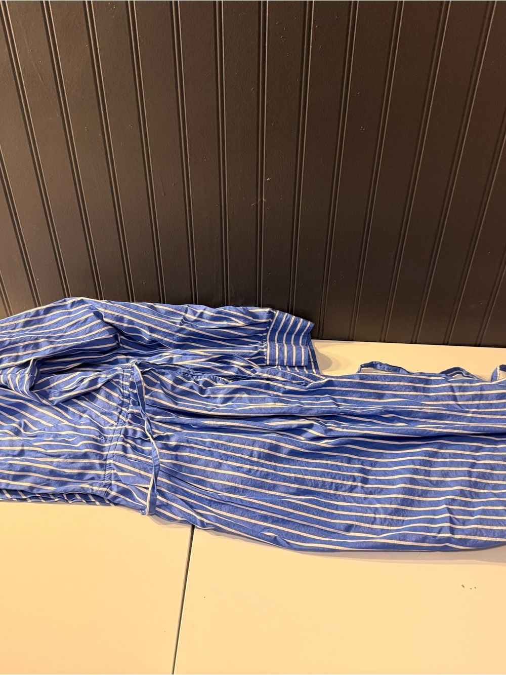 Blue & White Striped Midi Dress - Classic Shirt Dress - Picture 11 of 15